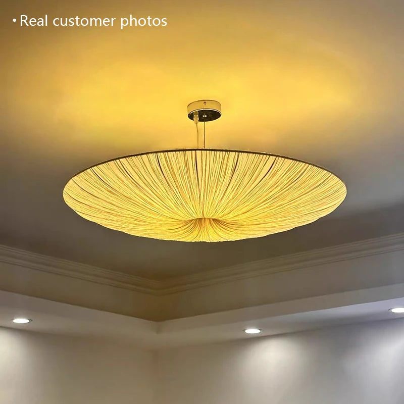 Ceiling light fixture with a warm glow on a ceiling