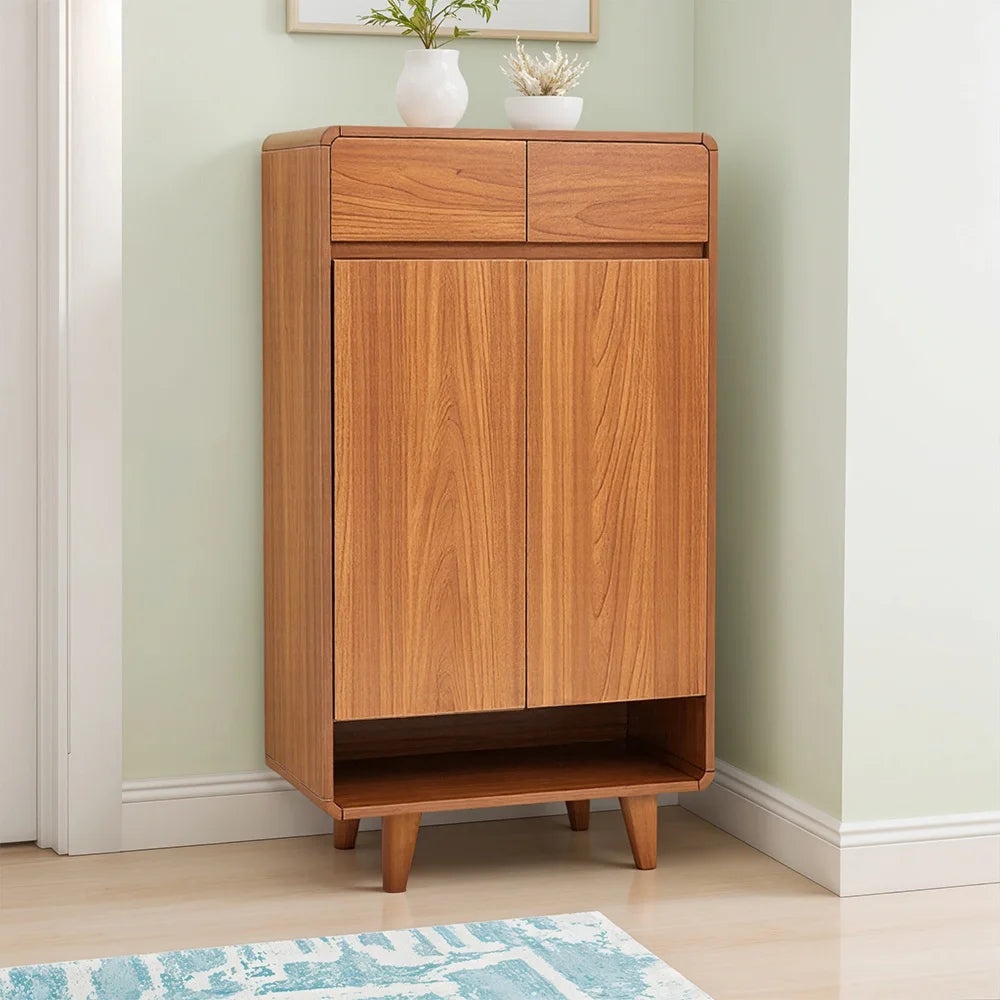 Modern 5-Tier Wooden Shoe Cabinet with 2 Doors & 2 Drawers – Large Capacity Shoe Storage Organizer