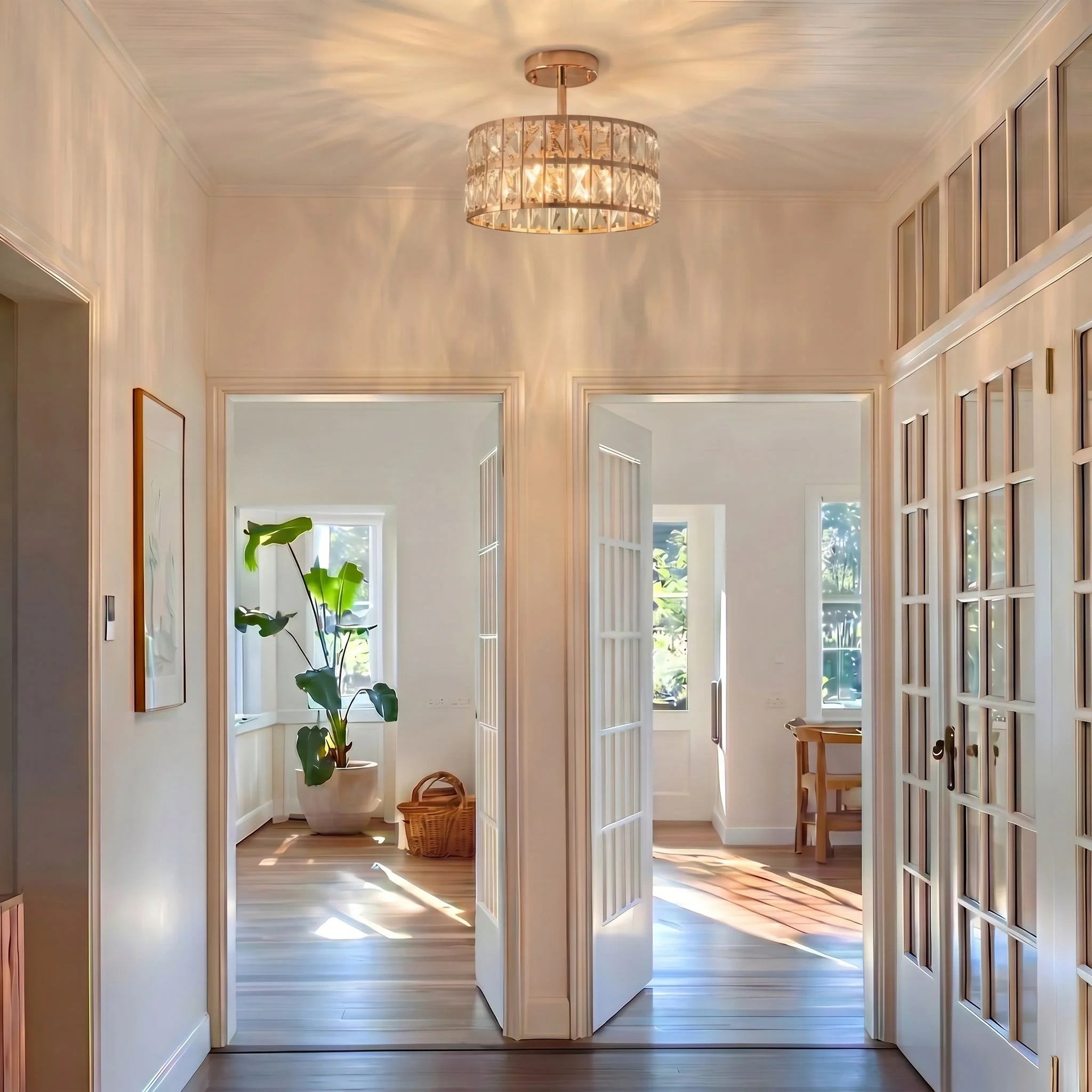 Aurelia Crystal Drum Semi-Flush Ceiling Light