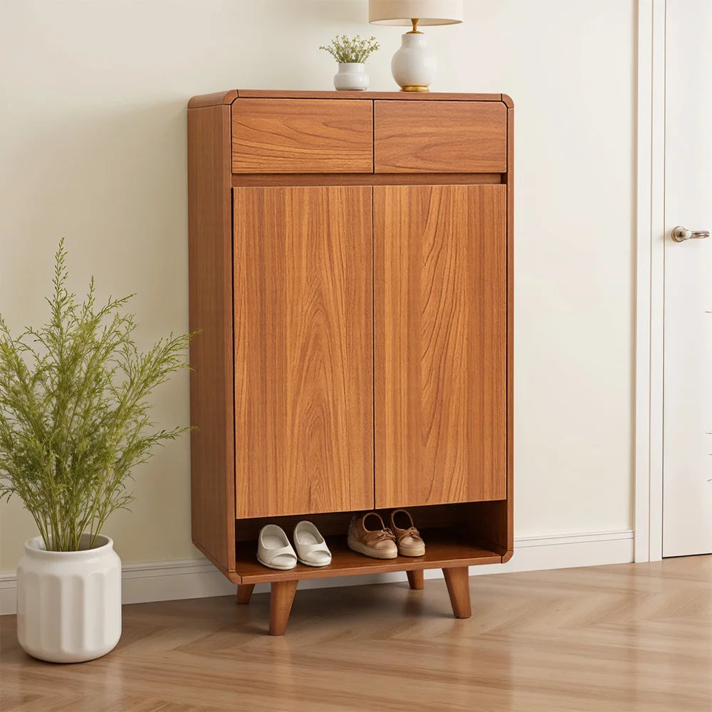 Modern 5-Tier Wooden Shoe Cabinet with 2 Doors & 2 Drawers – Large Capacity Shoe Storage Organizer