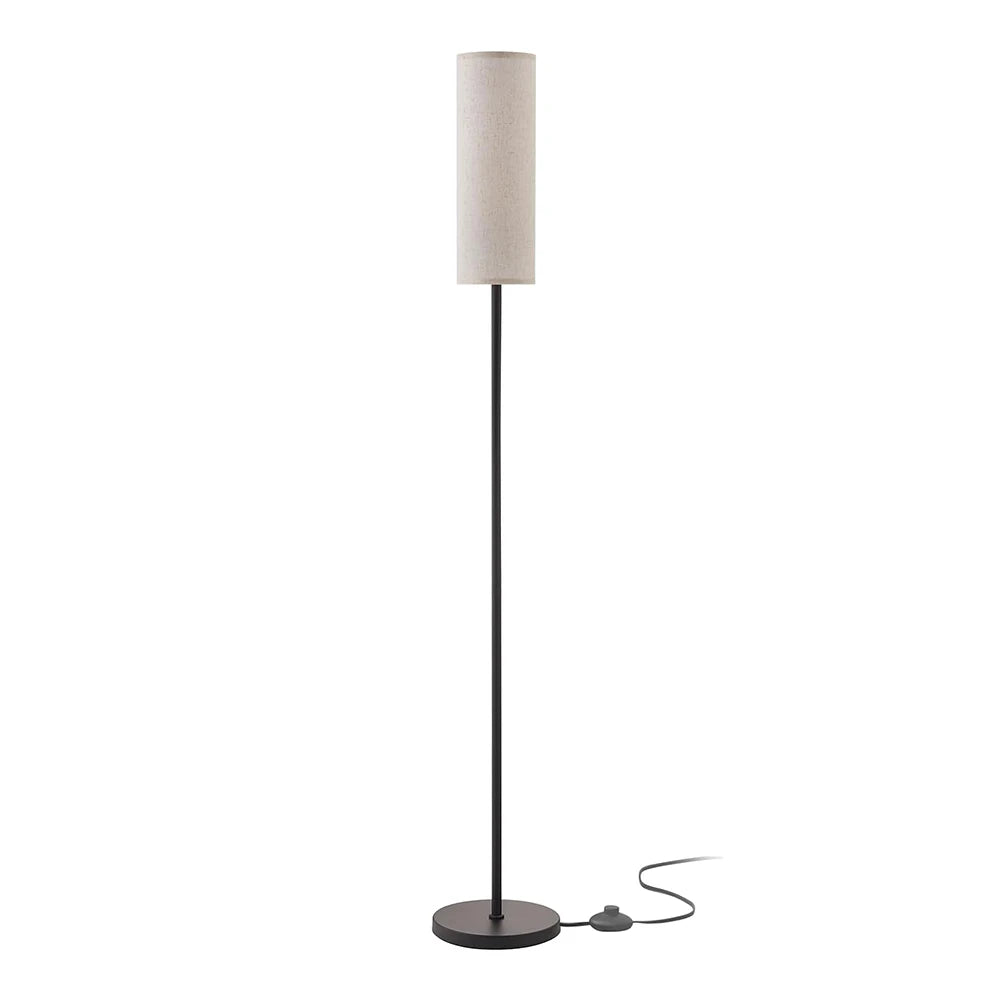 Floor lamp with a beige lampshade on a white background
