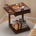 Mobile Bamboo Side Table with Adjustable Top & Hidden Storage
