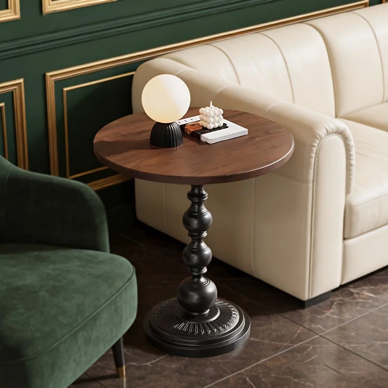 Retro Small Round Side Table - Creative Vintage Coffee Table for Living Room