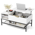 White Lift Top Coffee Table with Storage - Modern Lift-Up Living Room Table
