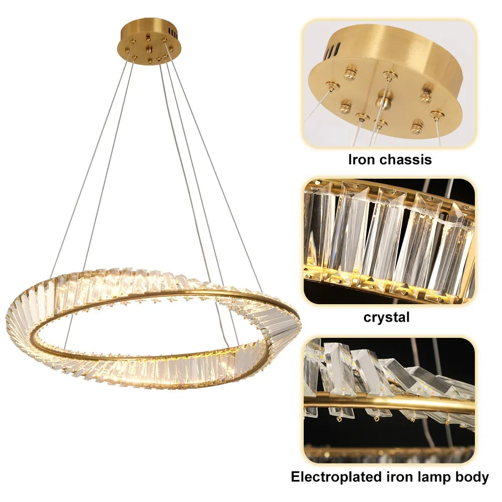 Modern Gold Crystal Möbius Strip Chandelier LED Pendant Light Luxury Ceiling Lamp