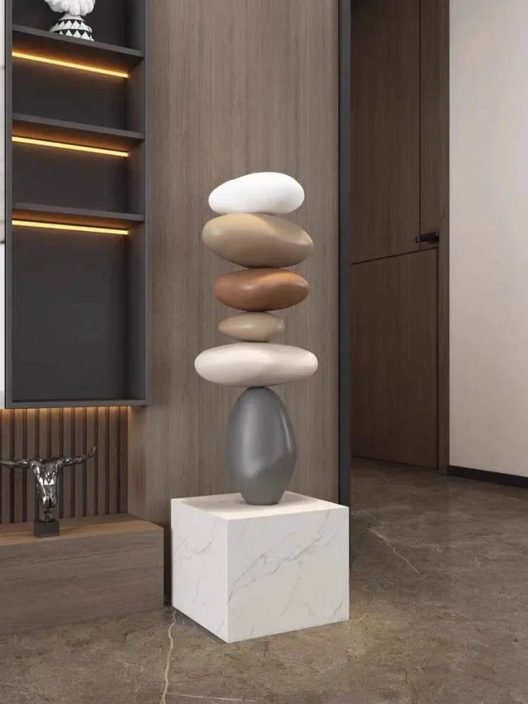 Nordic Balance Stone Sculpture – Modern Floor Décor