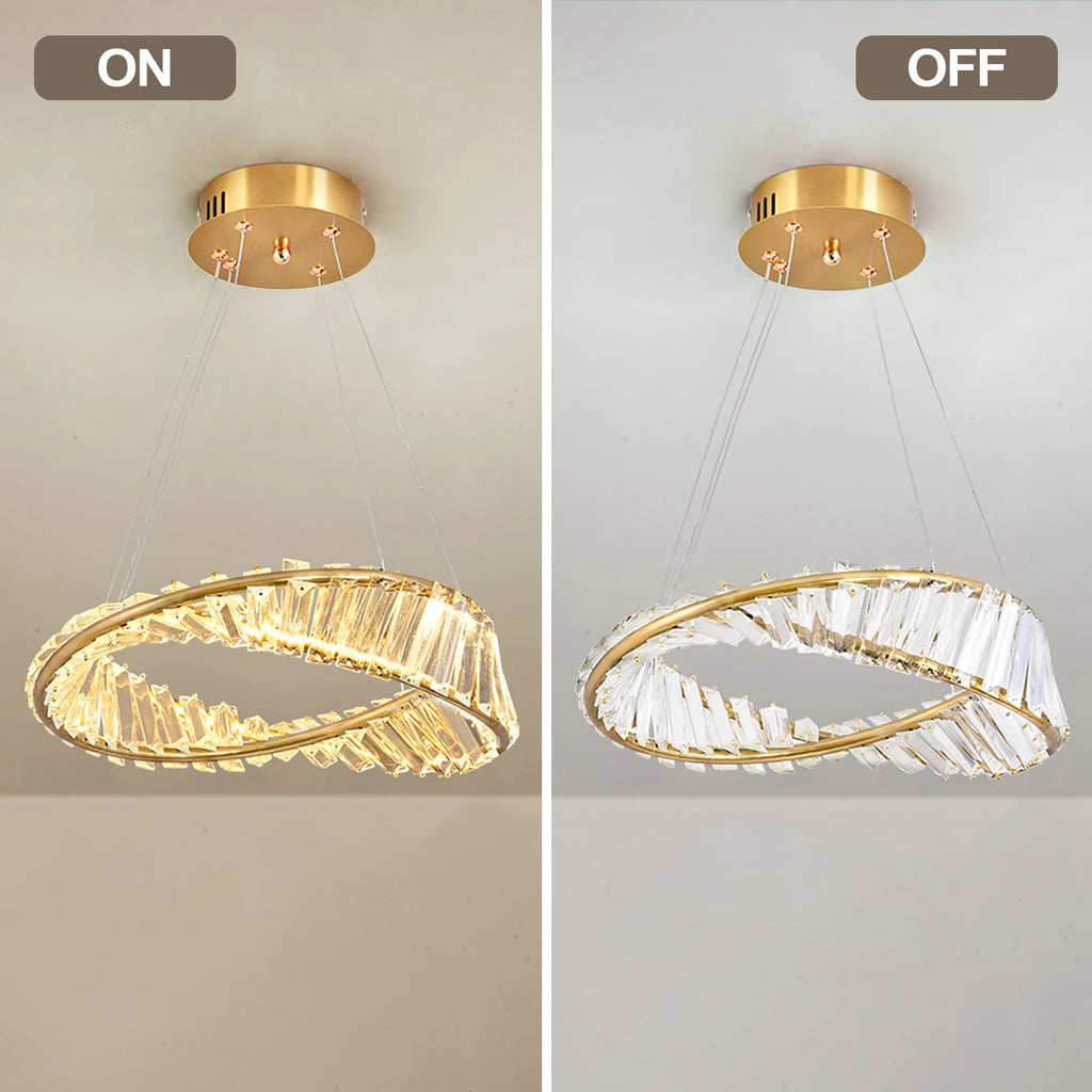 Modern Gold Crystal Möbius Strip Chandelier LED Pendant Light Luxury Ceiling Lamp