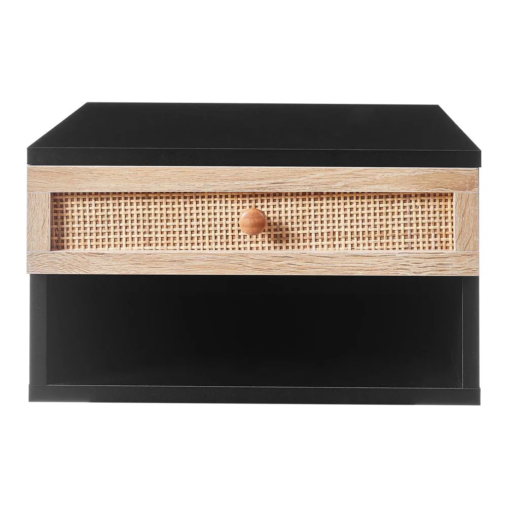 Floating Wall Mounted Bedside Table with Rattan Drawer