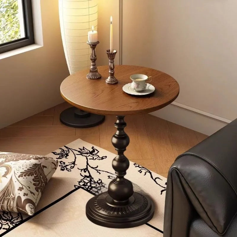 Retro Small Round Side Table - Creative Vintage Coffee Table for Living Room
