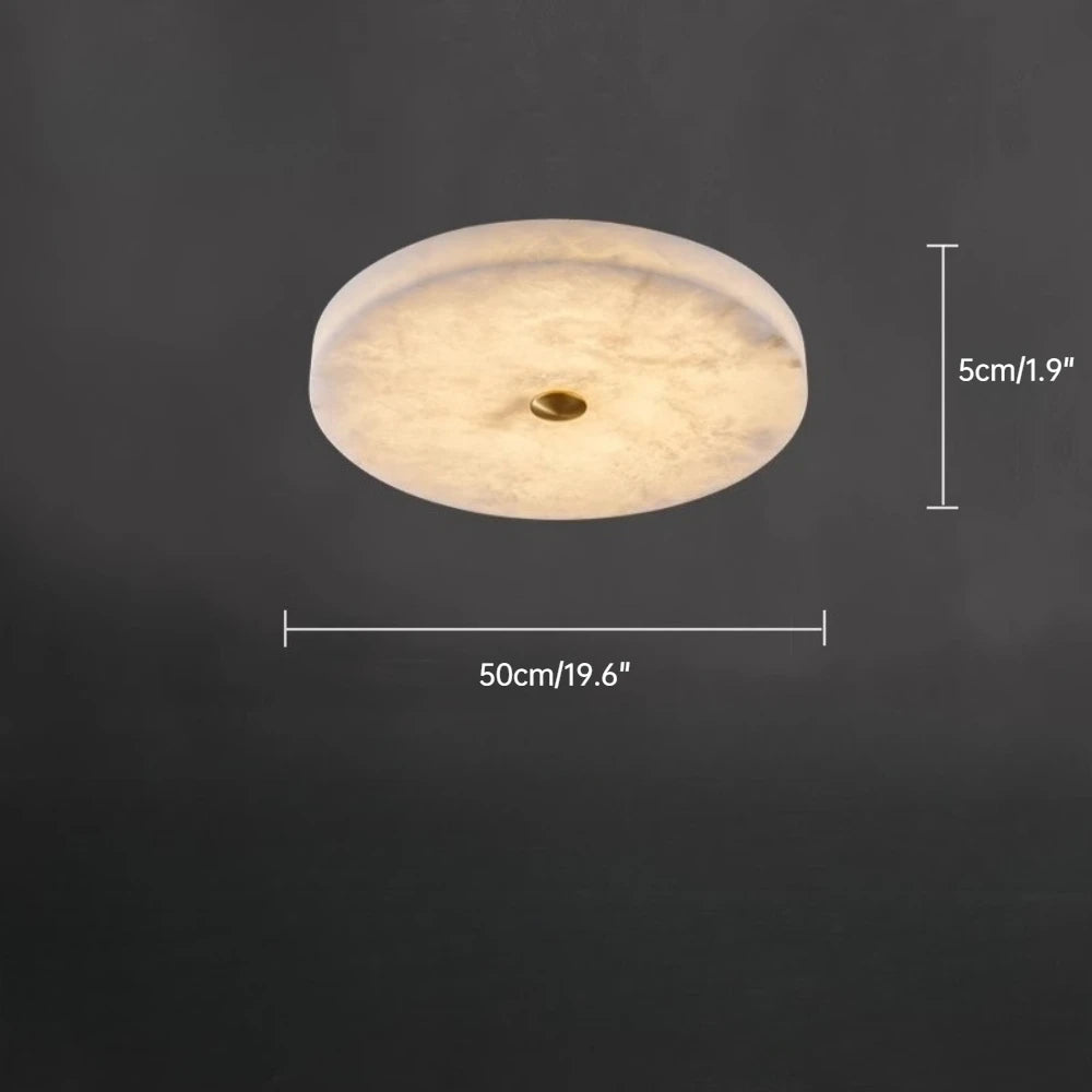 Ceiling light fixture with dimensions on a dark background