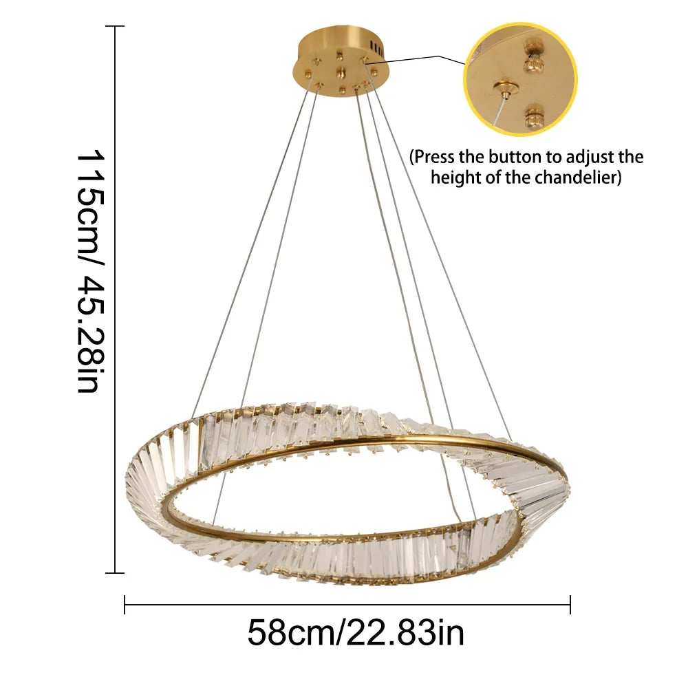 Modern Gold Crystal Möbius Strip Chandelier LED Pendant Light Luxury Ceiling Lamp