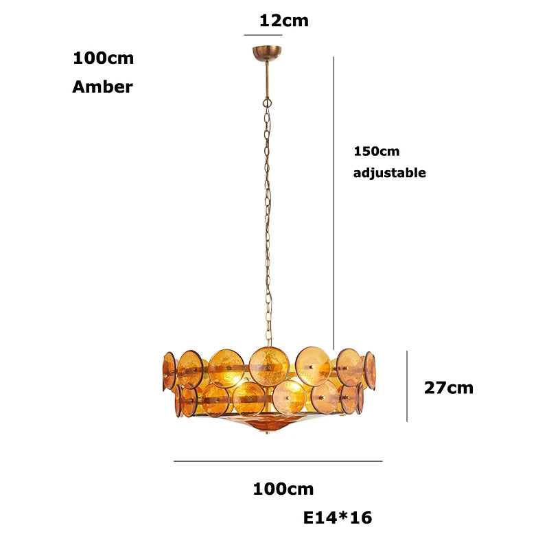 Chandelier with dimensions labeled on a white background
