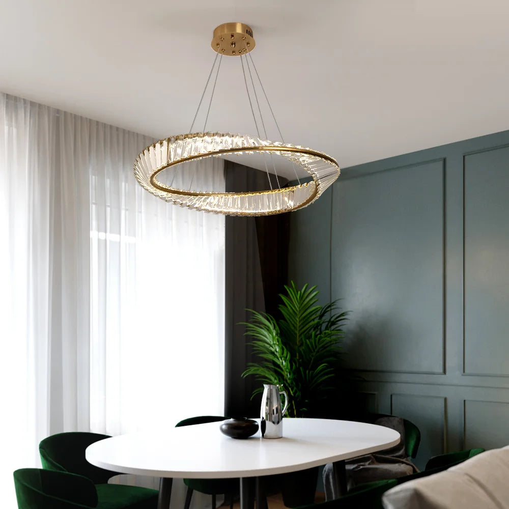Modern Gold Crystal Möbius Strip Chandelier LED Pendant Light Luxury Ceiling Lamp