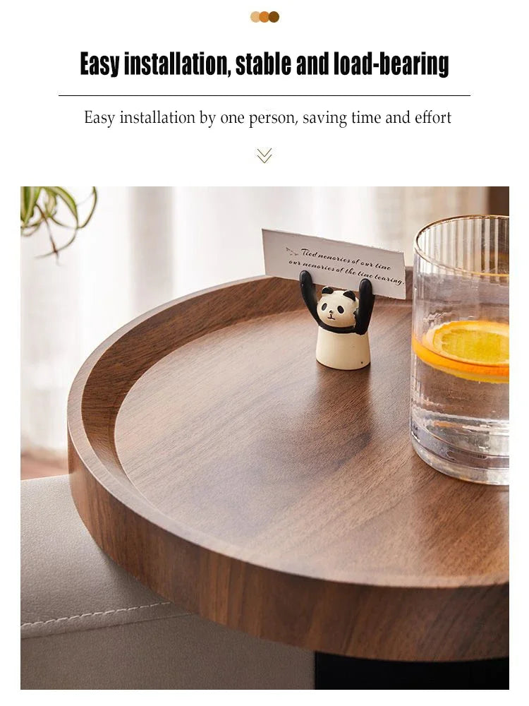 Round Marble Sofa Armrest Tray Table - Portable Mini Coffee Table