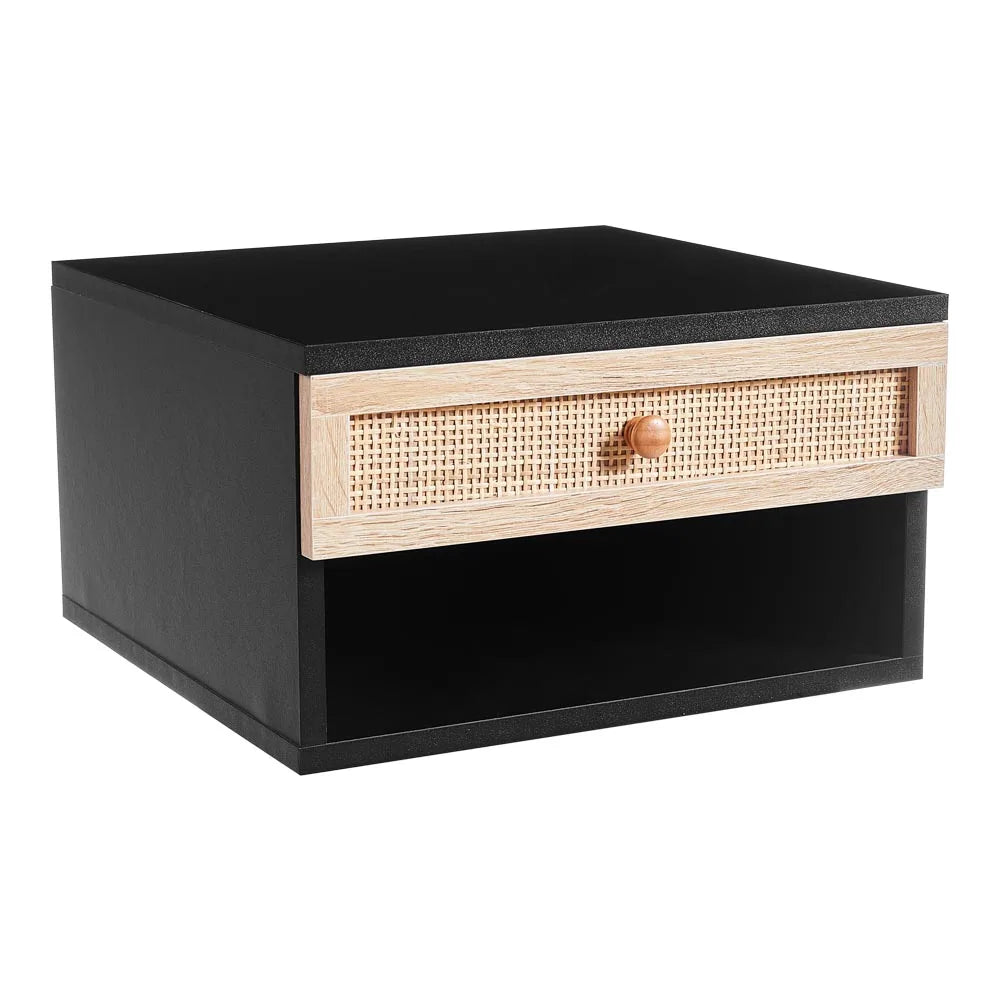 Floating Wall Mounted Bedside Table with Rattan Drawer