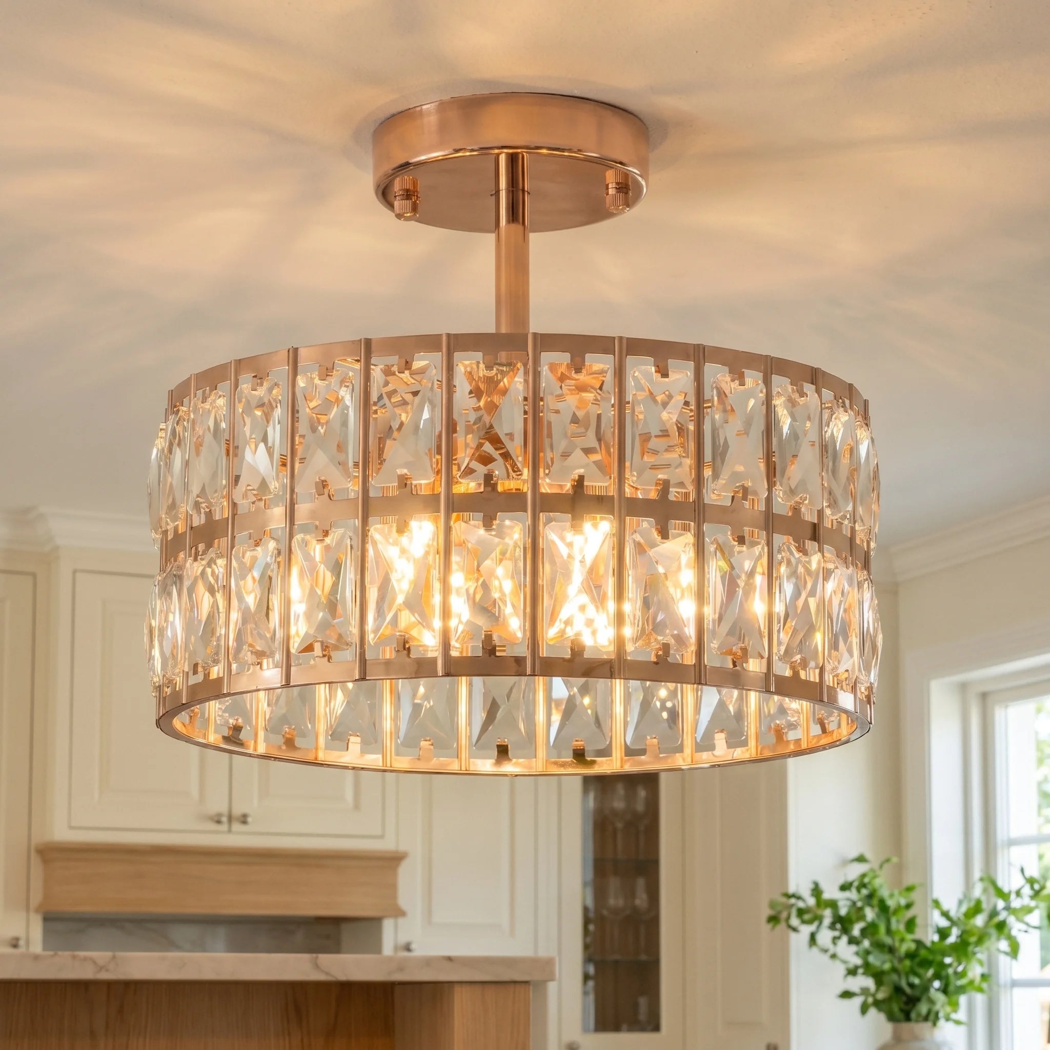 Aurelia Crystal Drum Semi-Flush Ceiling Light