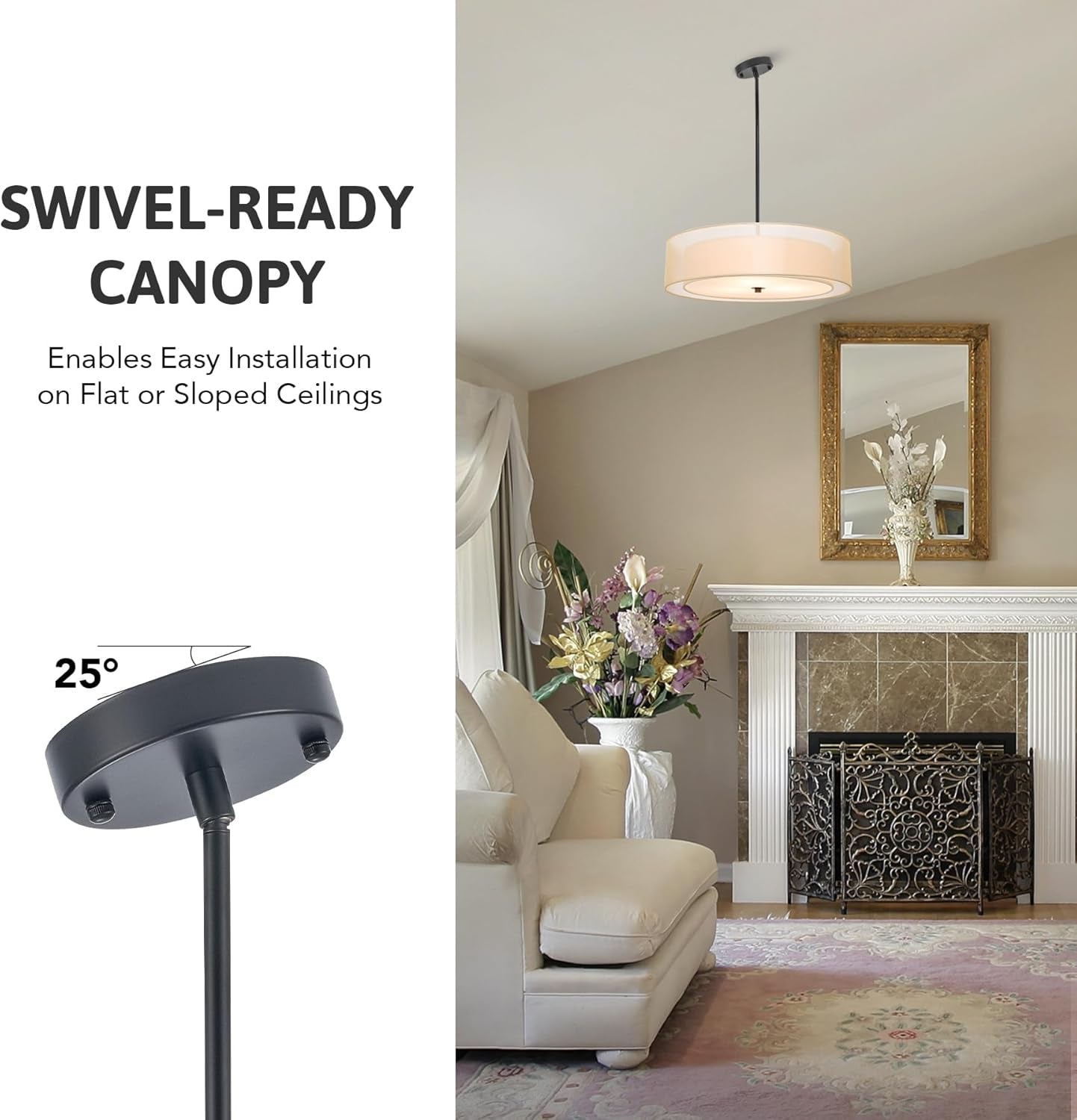 Modern 3-Light Drum Pendant Chandelier with Fabric Shade