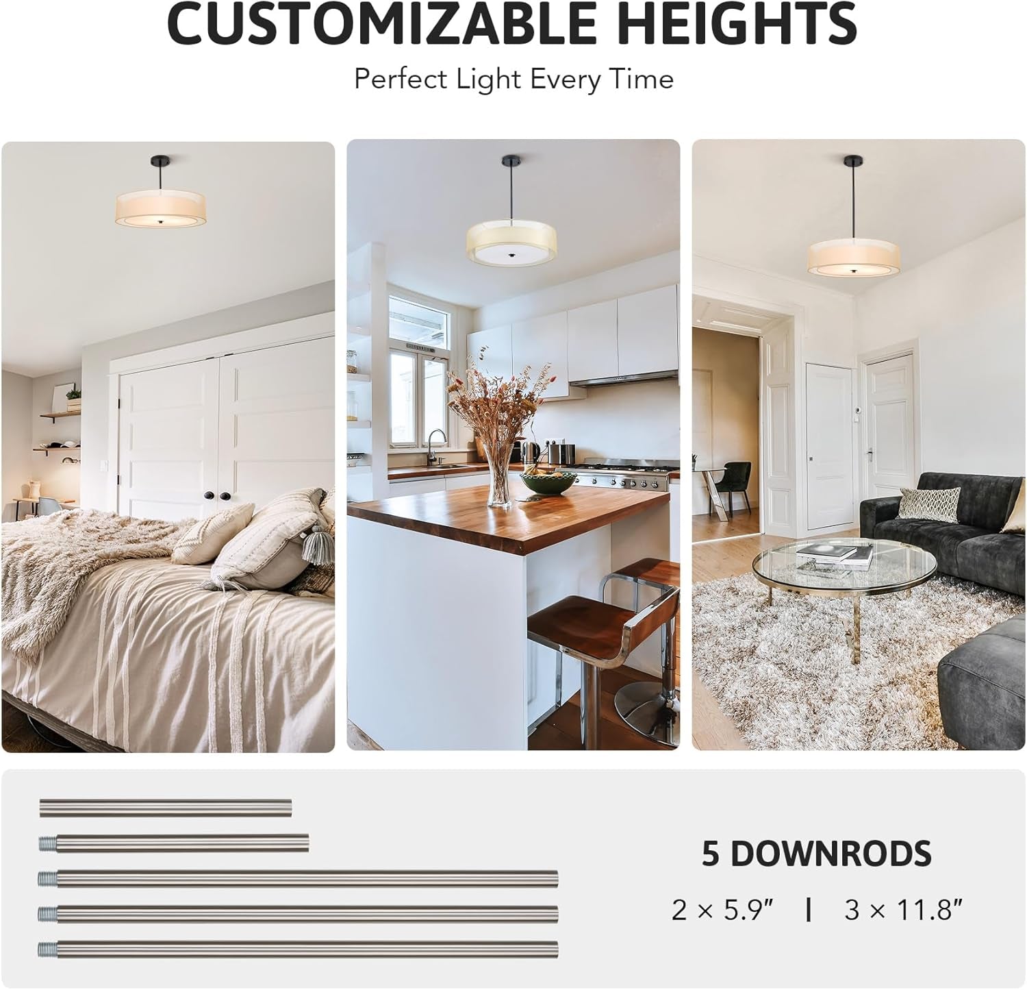 Modern 3-Light Drum Pendant Chandelier with Fabric Shade