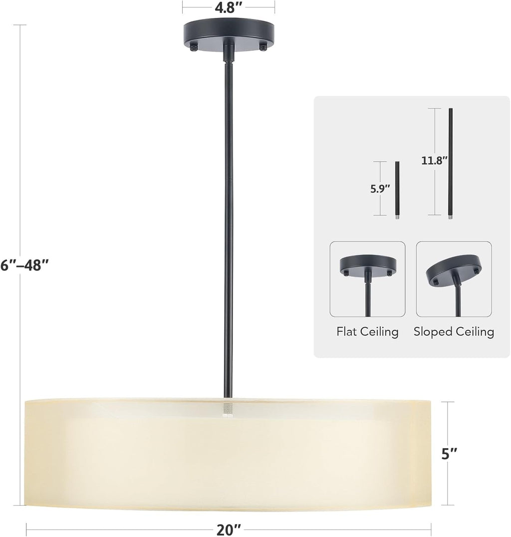 Modern 3-Light Drum Pendant Chandelier with Fabric Shade