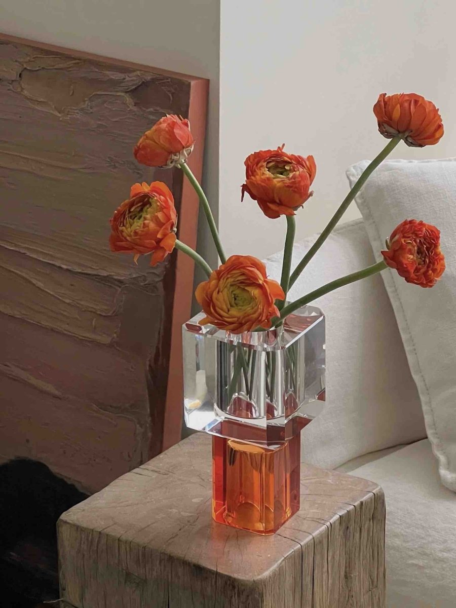 Modern Crystal Block Vase - Geometric Contemporary Table Centerpiece