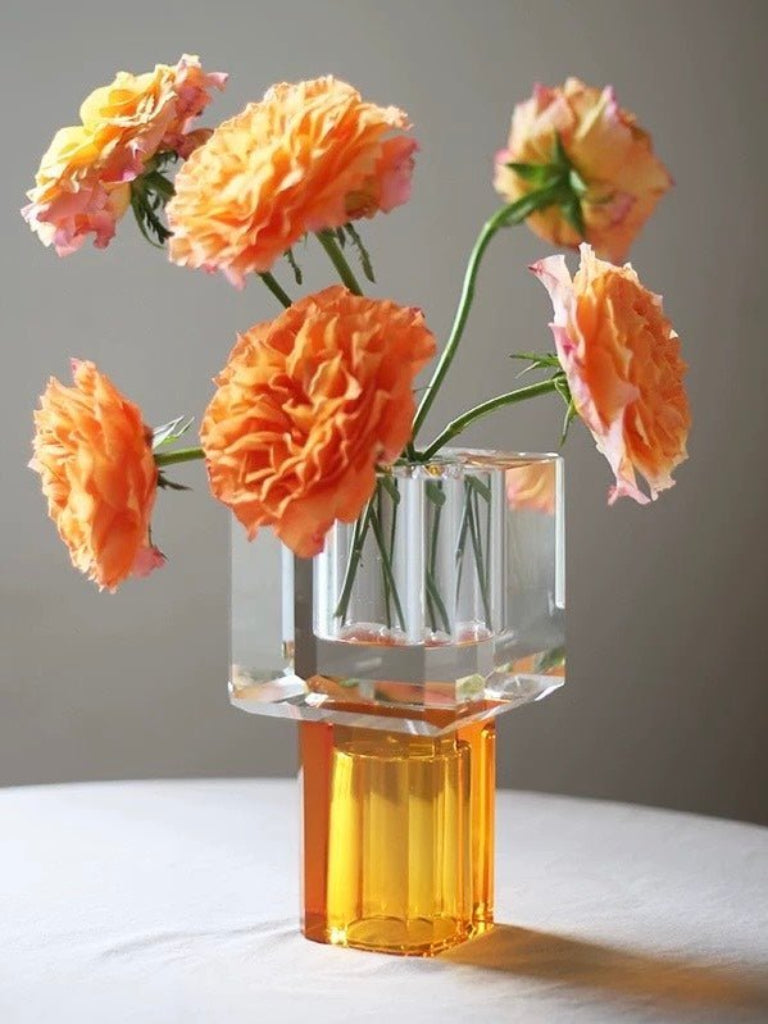 Modern Crystal Block Vase - Geometric Contemporary Table Centerpiece