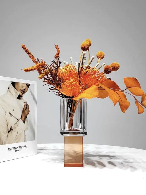 Modern Crystal Block Vase - Geometric Contemporary Table Centerpiece