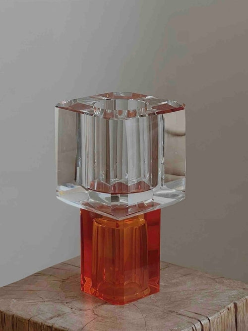 Modern Crystal Block Vase - Geometric Contemporary Table Centerpiece