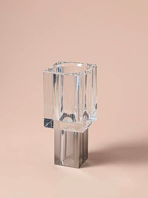 Modern Crystal Block Vase - Geometric Contemporary Table Centerpiece