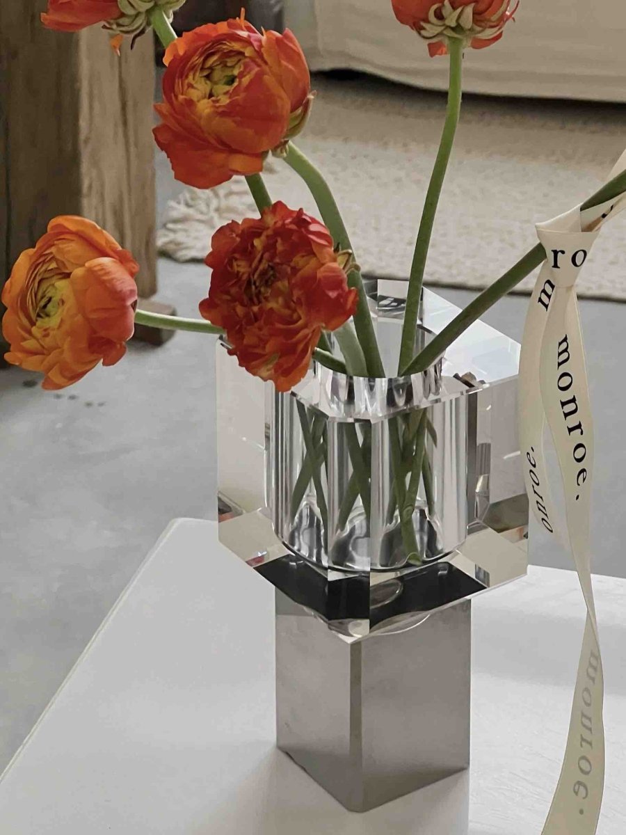 Modern Crystal Block Vase - Geometric Contemporary Table Centerpiece