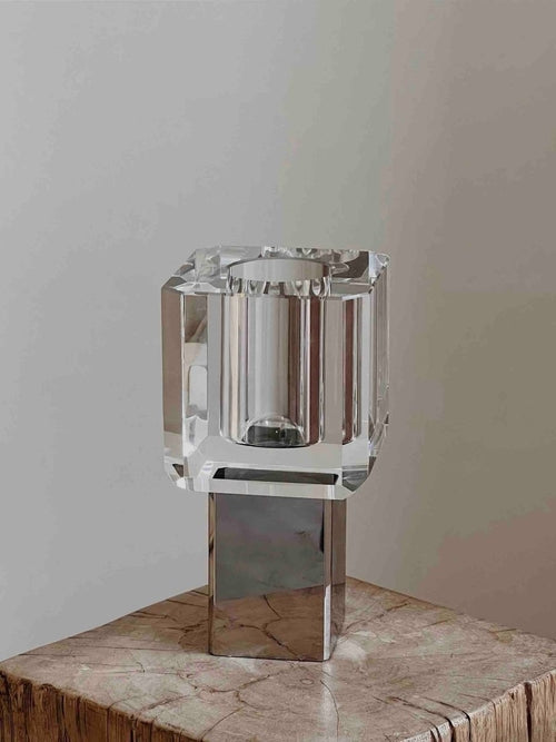 Modern Crystal Block Vase - Geometric Contemporary Table Centerpiece