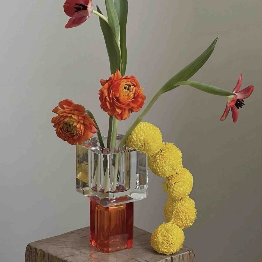 Modern Crystal Block Vase - Geometric Contemporary Table Centerpiece