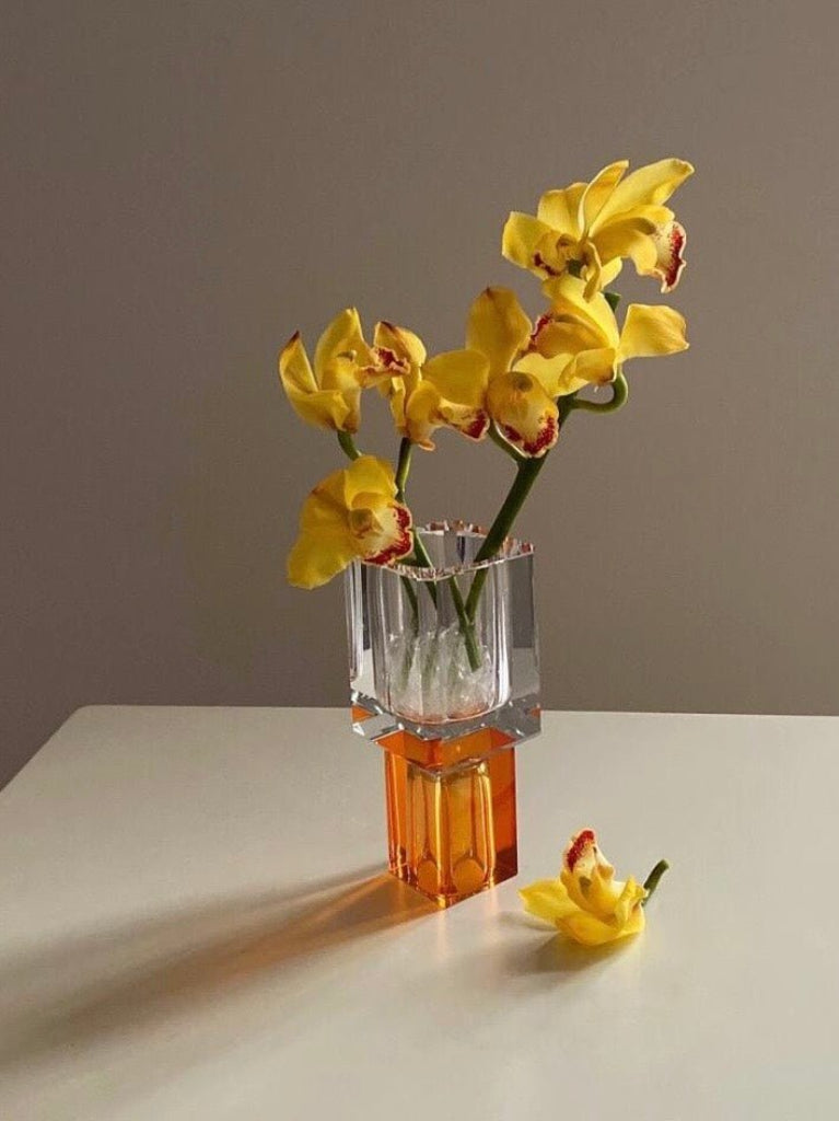 Modern Crystal Block Vase - Geometric Contemporary Table Centerpiece