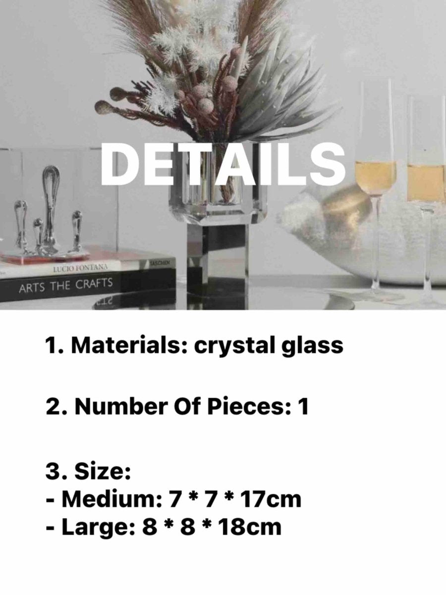 Modern Crystal Block Vase - Geometric Contemporary Table Centerpiece