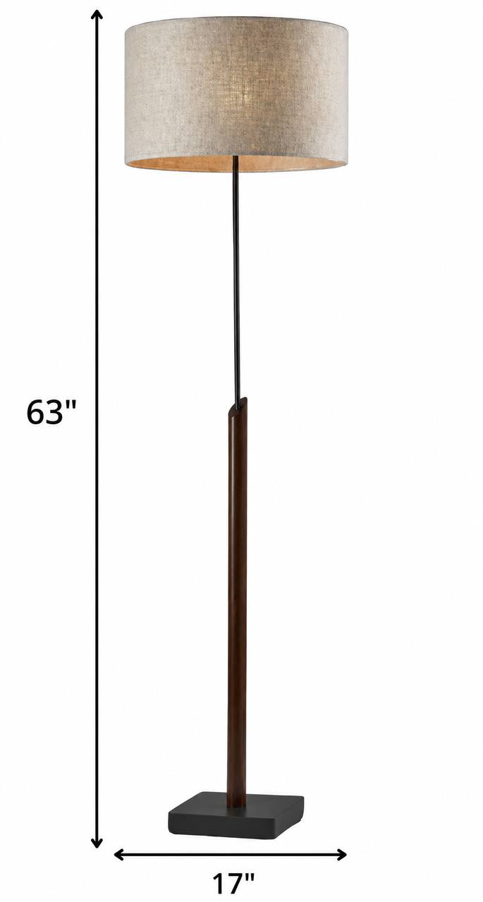 Sculptural Wood Floor Lamp with Black Metal Accents